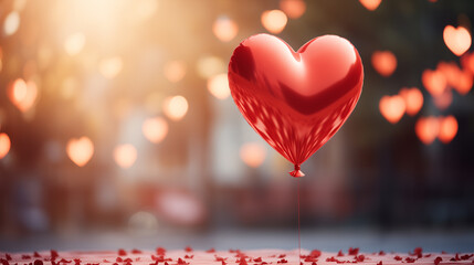Heart shaped balloon on bokeh background. Valentine's day, 14 february theme. Love and romance. - obrazy, fototapety, plakaty