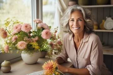Portrait of a smiling woman with flowers
