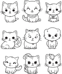 Set of cartoon cat or kitten, Baby animals coloring page