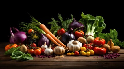 Many different vegetables on a dark background