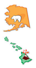 Obraz premium Alaska and Hawaii Cartoon Map