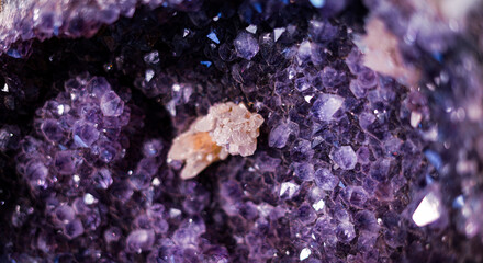 Rough purple amethyst with citrine stone. Mineral exchange. 