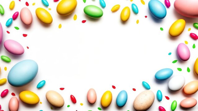 Сolored eggs on a light background with space for text. Easter holiday.