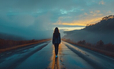Obraz premium woman walking on the road
