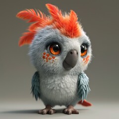 Fototapeta premium Cute Fluffy Gray parrot. 3D rendering