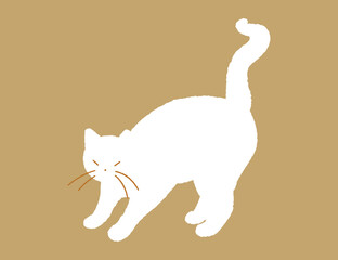 Cat hand drawn silhouette. Alert cat flat hand drawn illustration. Feline animal in action - 708726689