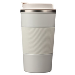 Thermo bottle isolated on transparent background. White color thermos, Png isolated background.