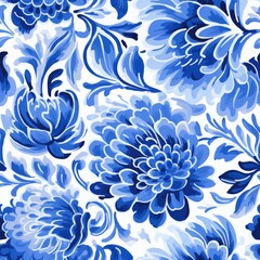 Fototapeta na wymiar Blue floral pattern, vibrant. Suits spring fashion, botanical art, and home decor, Seamless pattern fits like an image of bedding products.