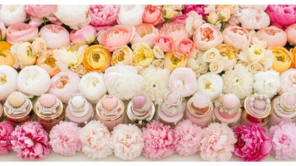 Fototapeta na wymiar Luxury cosmetic creams amidst lush peonies, perfect for beauty and skincare promotions