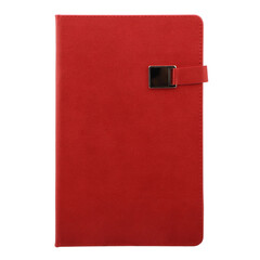 Red Leather Organizer, Daily Notebook with Magnet, isolated on transparent background. Stylish daily planner, Png Isolated background.