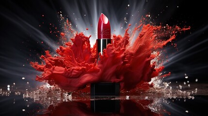 Red lipstick explosion - obrazy, fototapety, plakaty