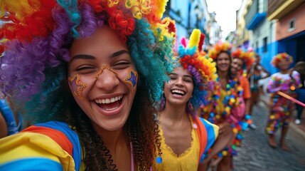 selfie of young people dressed in costumes at carnival