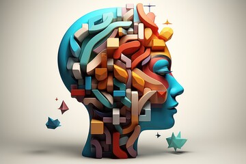 A puzzle head symbolizing Neurodiversity. 3d rendering