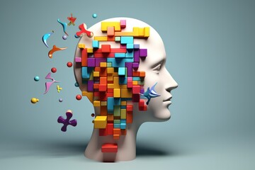 A puzzle head symbolizing Neurodiversity. 3d rendering