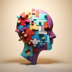 A puzzle head symbolizing Neurodiversity. 3d rendering