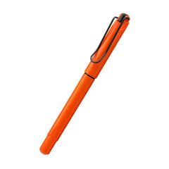 Ballpoint pen isolated on white background, elegant pen in orange. With clipping path. Isolated background.