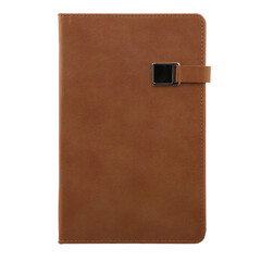 Rawhide Leather Organizer, Daily Notebook with Magnet, isolated on white background. Stylish daily planner, clipping path. Isolated background.