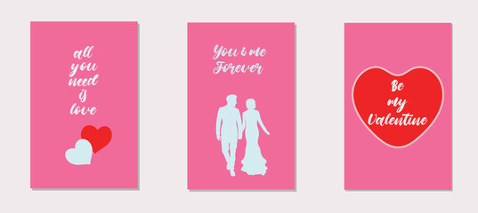 Fototapeta na wymiar Happy Valentines Day cards set. Valentine couple for celebration and decoration, branding, banner, cover, label, poster