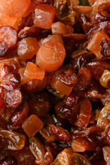 Wet raisins dried fruit in small pieces crushed