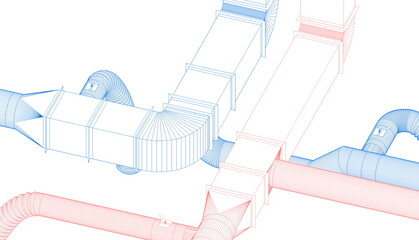 BIM (Building Information Modeling) ventilation system design 3d illustration.