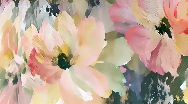 floral print close up in muted colors, midcentury modern wallpaper, looping