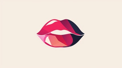  a woman's lips with a pink, red, and blue design on the bottom of the lips and bottom of the lips are overlapping shapes of the lips.