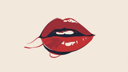  a painting of a woman's lips with a tongue sticking out of the middle of her mouth, on a white background, with a red and black outline.