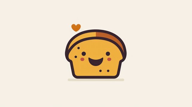  a piece of bread with a smile on it's face and a red heart on the top of the piece of bread in the middle of the image is a white background.