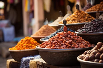 Fotobehang dried fruits and nuts in market © StockUp
