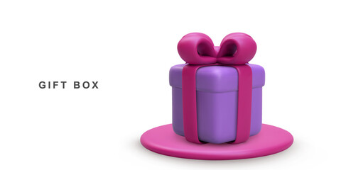 3d Realistic of lilac gift box isolated on white background. Vector illustration.