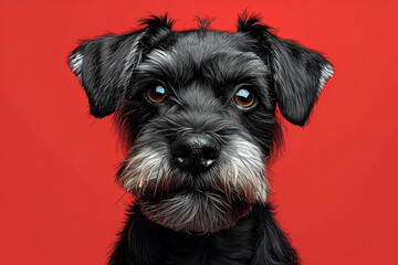 Realistic portrait illustration of a cute miniature schnauzer. Isolated dog illustration. Generative AI.