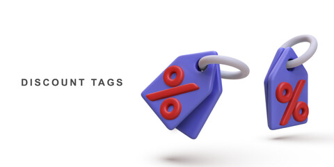 3d realistic two discount tags. Vector illustration.