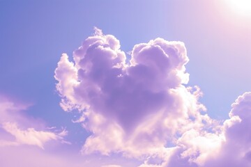 Heart shaped purple cloud in pastel colored sky. Valentine's day card