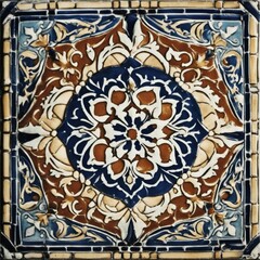 ornamental round mosaic  A close up of a Moroccan vintage tile with a ceramic texture and a colorful design 