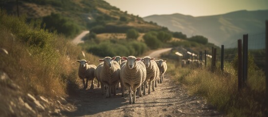 a group of sheep was walking around looking for food