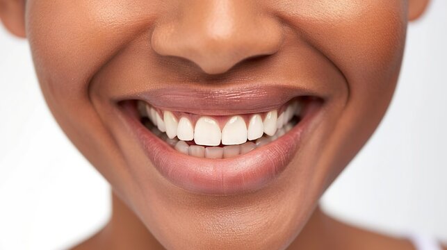 This is an image showcasing a close-up view of a person's mouth, specifically capturing their smile.