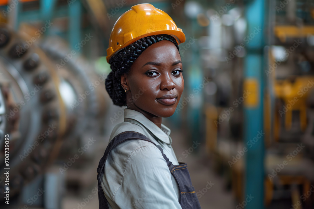 Wall mural portrait black smart african women worker in factory industry workplace as engineer