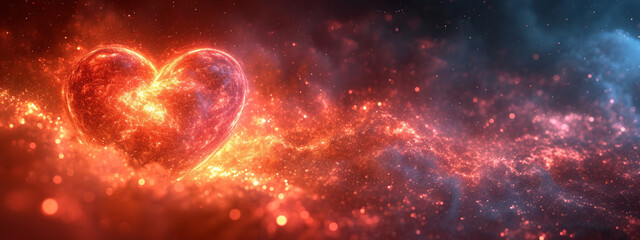 Heavenly Valentine: Floating Heart in the Cosmos, a Romantic Journey Among the Cosmos. - obrazy, fototapety, plakaty