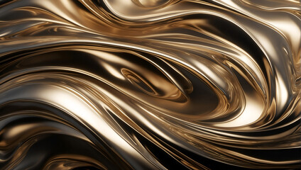 Imagen tridimensional de textura metálica en un fondo de ondas con diseño elegante  en colores dorados