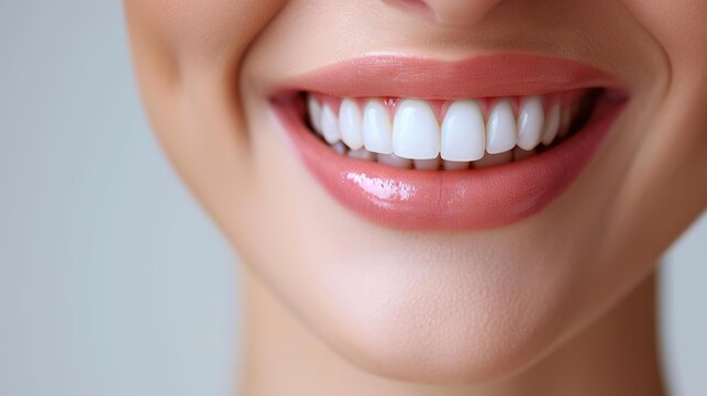 This image showcases a close-up of a person's mouth, highlighting a smile with white teeth and pink lips.