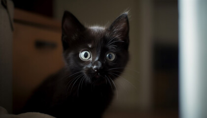 Cute kitten staring, whiskers twitching, playful curiosity in its eyes generated by AI