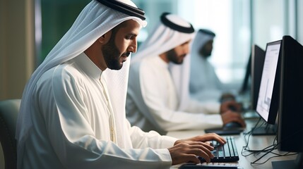Arab men working in an office - obrazy, fototapety, plakaty