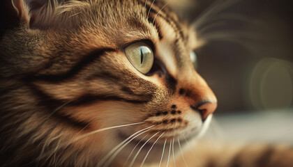Fototapeta premium Cute kitten staring, fluffy fur, playful nature, beauty in nature generated by AI