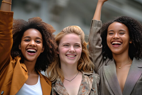 Portrait Of Cheerful Mixed Age Range Multi Ethnic Women Celebrating International Women's Day