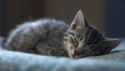 Cute domestic cat sleeping, resting on a soft pillow indoors generated by AI