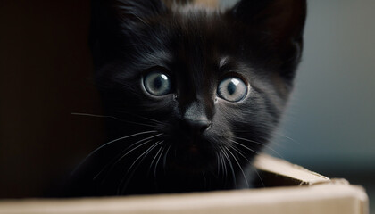 Fototapeta premium Cute domestic cat looking at camera, small, fluffy, playful kitten generated by AI
