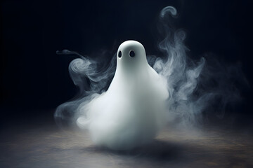 A translucent white ghost floating above the ground - obrazy, fototapety, plakaty