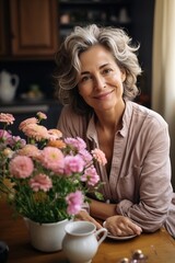 Portrait of a smiling woman with flowers