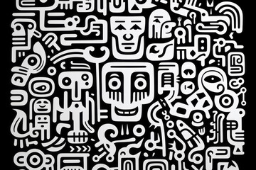 Fototapeta premium Black and white symbols with schematic images