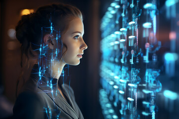 Holographic Network: Woman Connecting in the Modern Interface